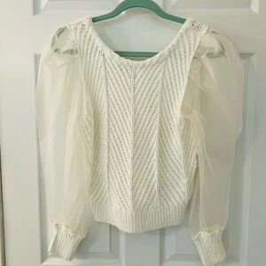 Maeve by Anthropologie White Sweater with Sheer Sleeves